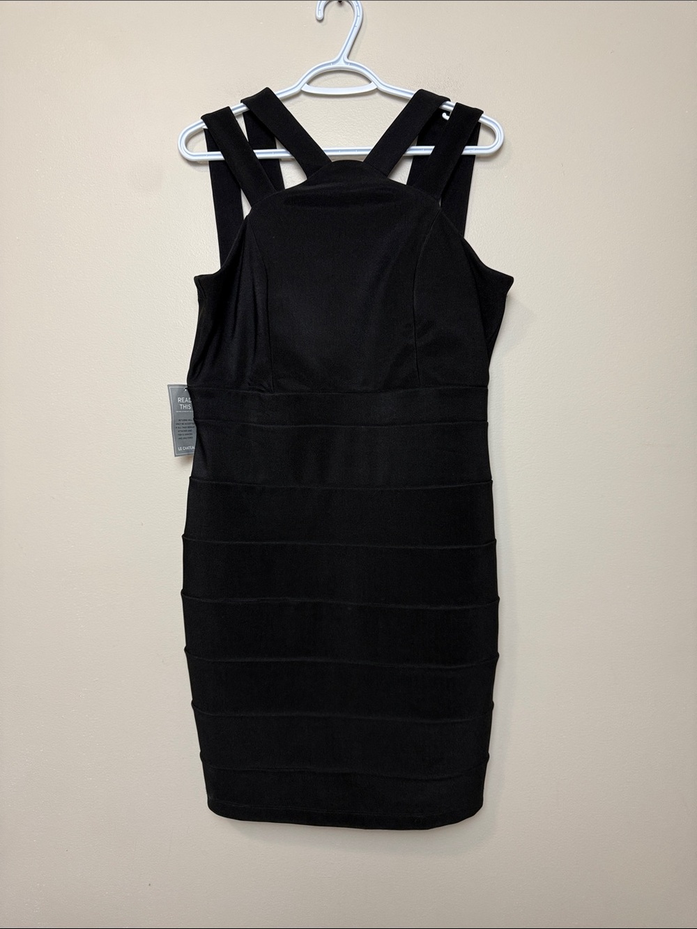 Le Chateau Structured Black Mini Bandage Dress with Wide Straps size XXL